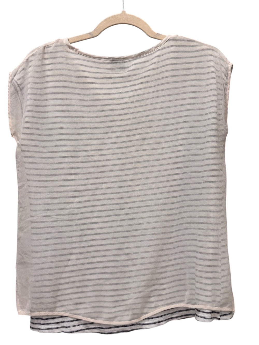 Ecru 100% Linen Striped Cap Sleeve Boxy White Blue Top Sz M - Picture 2 of 7